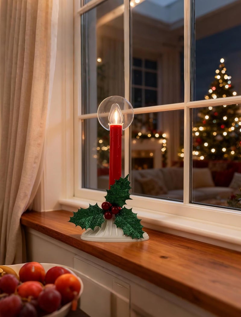 Adirxon Plug in Electric Christmas Window Candles, 2-Pack with 2 Extra Bulbs, Red Taper Candle Lamp with 2200K Warm White Glow for Windows, Festive Party & Holiday Decorations - Image 3